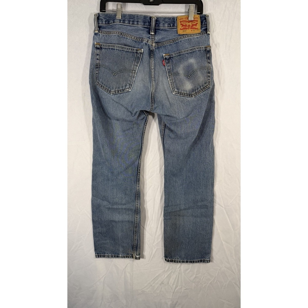 Levi's 505 Light Wash Blue Jeans Fit 30x29 Distress Regular Fit Mens Cotton - Picture 12 of 13